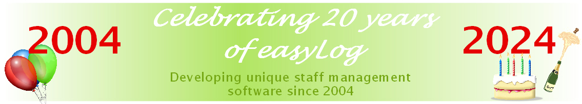Colourful banner showing that easyLog Ltd is celebrating its 20th anniversary in 2024"